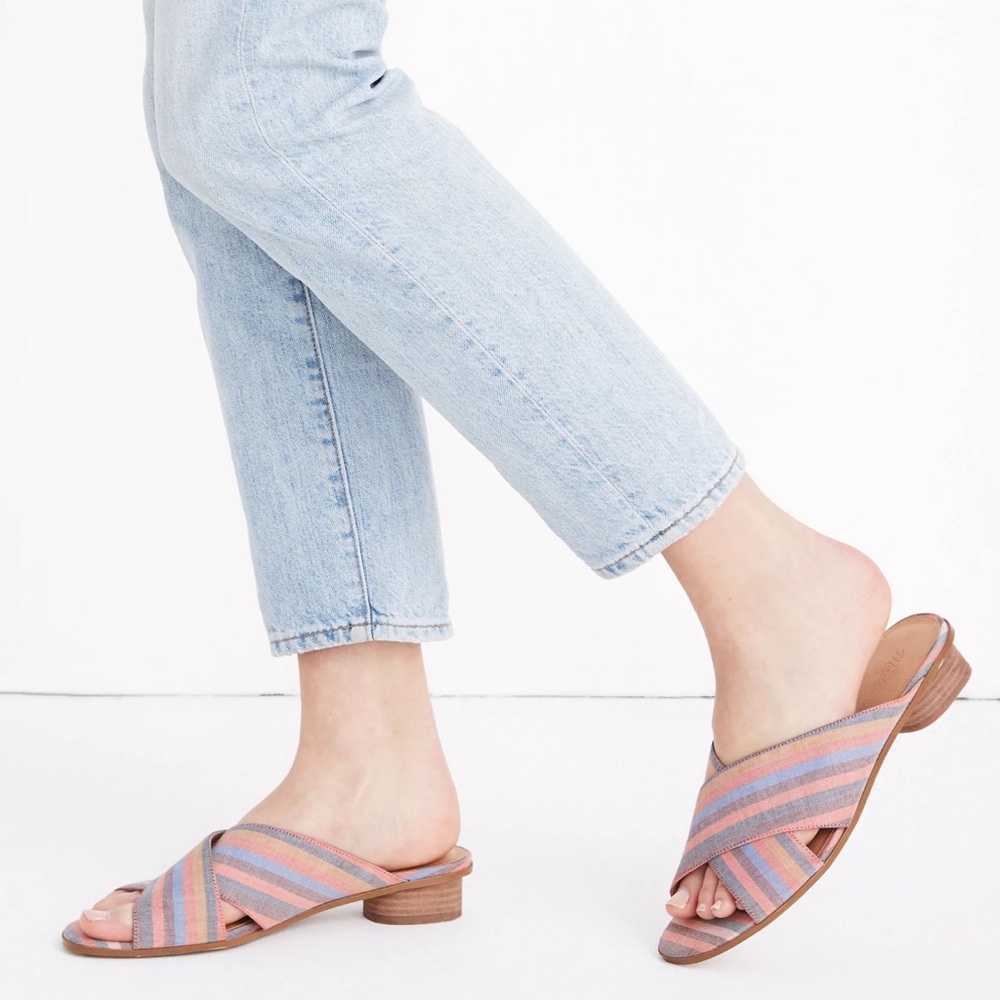 Madewell The Ruthie Crisscross Mule in Rainbow Stripe Shoes Size 9.5